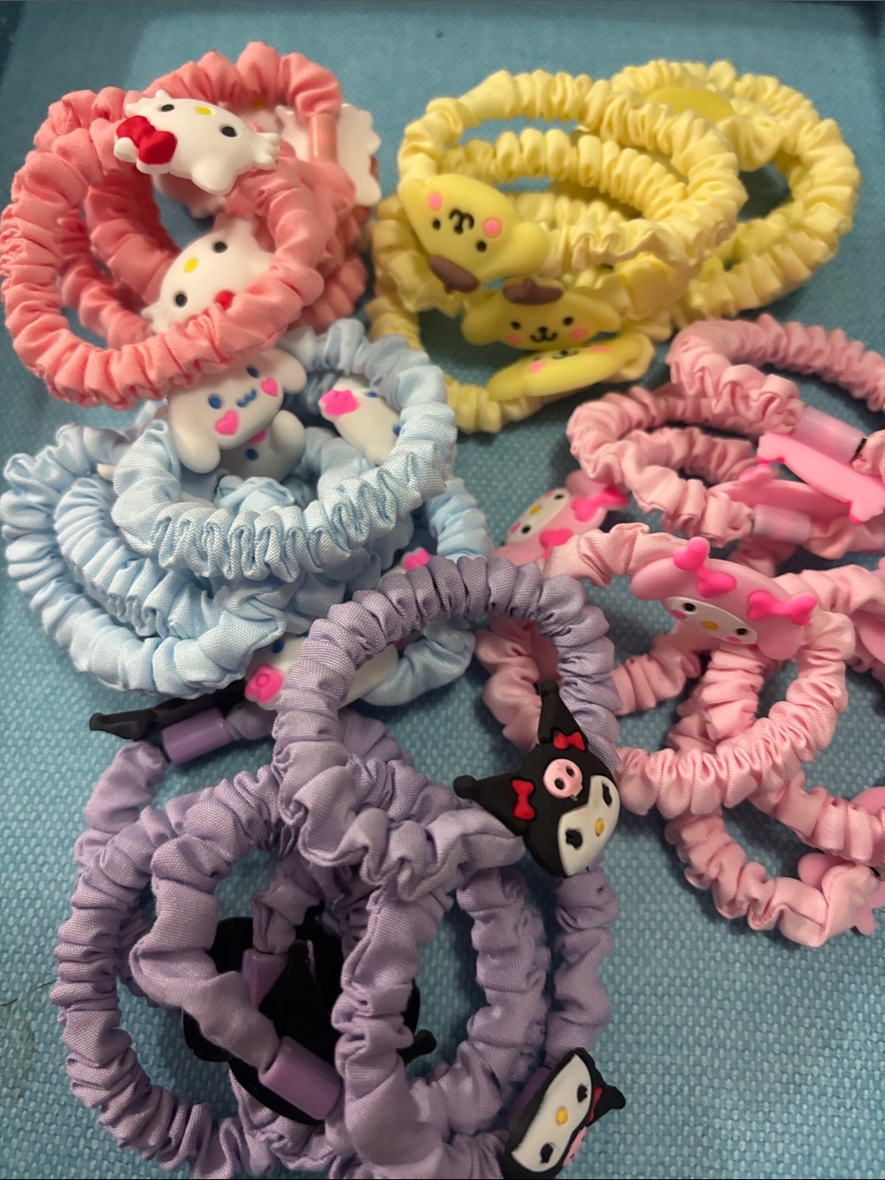 Sanrio-Inspired Kids Hair Ties Set - Pastel Pink, Yellow, Blue, Purple $7/4